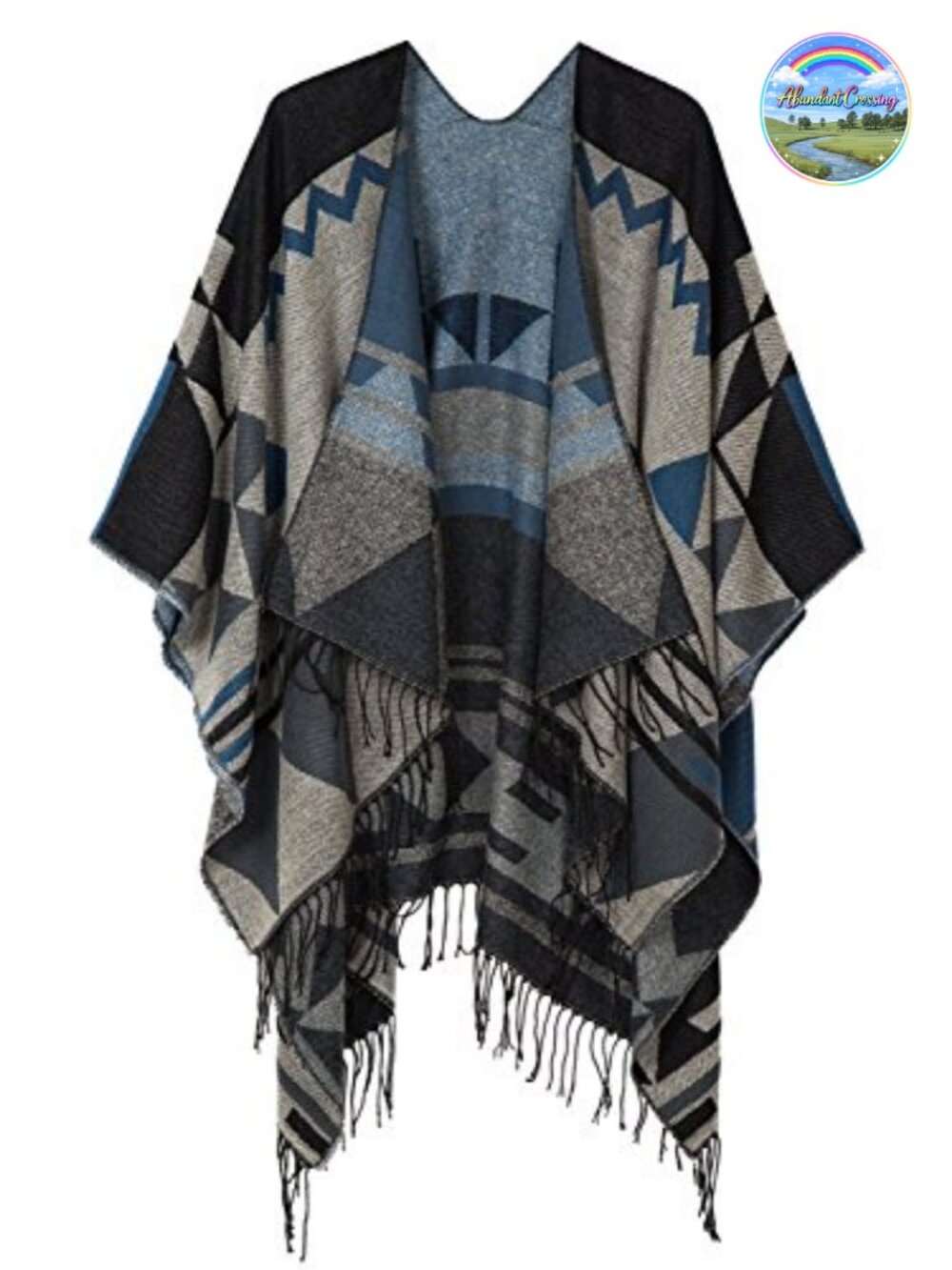 Open Front Poncho Shawl Wrap Tassel Reversible Travel Layering